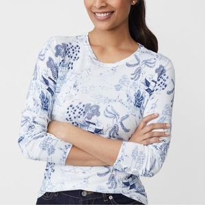 J.McLaughlin Blue White Print Crewneck Long Sleeve Lenny Sweater size Medium